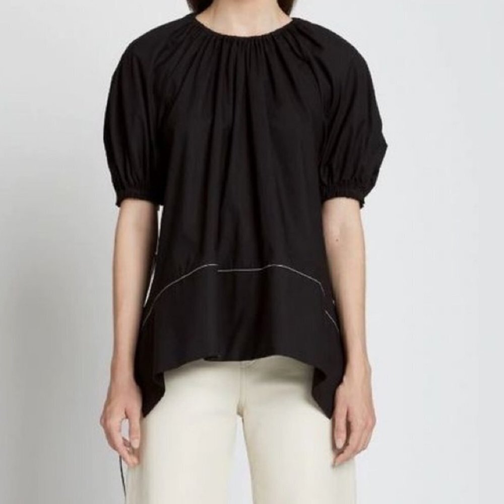 NEW Proenza Scouler Black Puff Sleeve Poplin Top Contrast Stitching Minimalist 2 - Picture 4 of 15